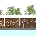 Outdoor Decorative Feature Wall With Laser Cut Tree Patterns Copper Finish And Ground Reflection 3d model