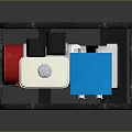 Compact Mechanical Equipment With Black Metal Frame Blue White Components And Red Accent
