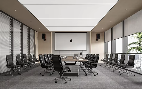 Modern Meeting Room Meeting Table and Chair Office Chair Projection Curtain Office Glass Partition Rolling Shutter 3d model