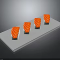 Fresh Salmon Sushi Neatly Arranged On White Plate With Gray Background