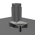 Modern Office Building With High Rise Structure Glass Curtain Walls Stone Exterior And Glass Entrance