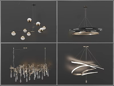 Modern Chandeliers With Spherical Ring Crystal And Curved Design Styles For Decor 3d model