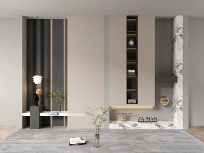 Modern Shoe Cabinet Design With Neutral Tones Storage Shelves And Interior Decor 3d model