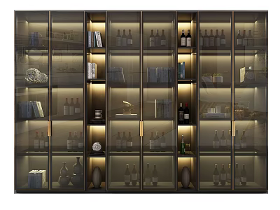 Elegant Modern Wine Cabinet With Glass Doors LED Lighting And Wine Storage 3d model
