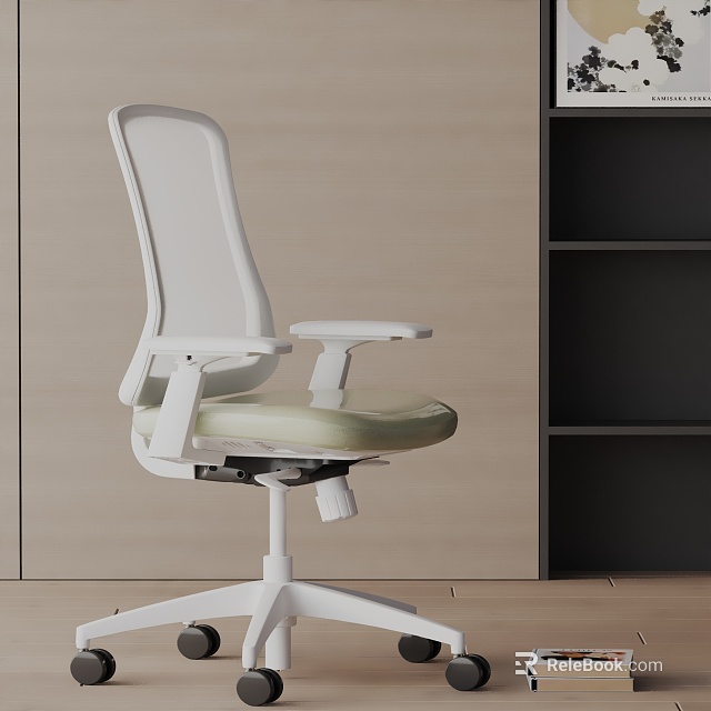 White Ergonomic Office Chair With Mesh Back Light Colored Seat And Armrests 3d model 