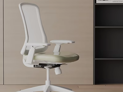 White Ergonomic Office Chair With Mesh Back Light Colored Seat And Armrests 3d model
