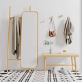 Nordic mirror dressing mirror shoe changing stool combination 3d model