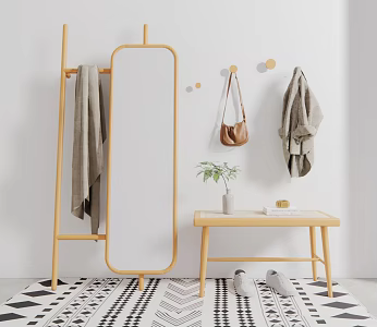 Nordic mirror dressing mirror shoe changing stool combination 3d model