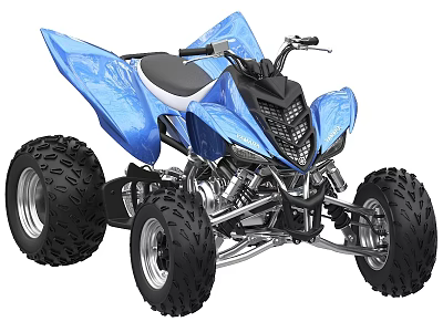 Blue ATV Motorcycle With Large Tires Black White Seat And Front Grille 3d model