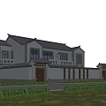 Traditional Chinese Style Detached Villa With White Walls Red Lanterns And Greenery