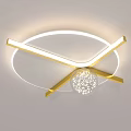 Modern Geometric Ceiling Light With Golden Frame Transparent Panel And Crystal Pendant 3d model