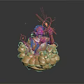 Golden Abstract Sculpture With Geometric Shapes And Metallic Elements On Spherical Base