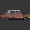 Vintage Rusty Red And White Classic Car With Retro Design And Weathered Exterior