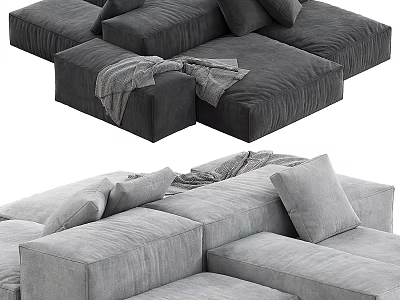 Gray Modular Sofa Set With Plush Cushions Cozy Throw Blanket And Soft Fabric 3d model