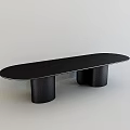 Modern Minimalist Black Oval Dining Table With Sturdy Cylindrical Bases For Contemporary Home Dining Space