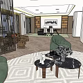Arbor Centered Modern Interior With Green Sofa Black Coffee Table And Wooden Screen 3d model