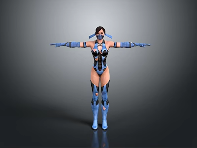 3D Female Character Model With Blue Black Costume Mask And Outstretched Arms 3d model