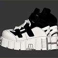 Stylish Black And White Shoes With Thick Sole And Unique Strap Design For Daily Wear