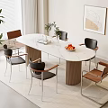 Modern Oval White Marble Dining Table Set With Black Brown Chairs Wall Art And Rug