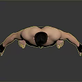 Shirtless Man in Black Shorts with Wrist Wraps Standing on Grey Background