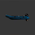 Blue Inflatable Boat With Black Outboard Motor Orange Wooden Seats And Paddle