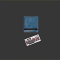 Vintage Computer With Blue Monitor Green Code Display And Red Key Keyboard