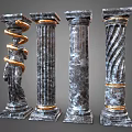 Classical Marble Columns Featuring Gold Accents Twisted Patterns And Statue Designs