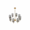 Elegant Modern Chandelier With Glass Shades And Gold Metal Frame Hanging Chain Design