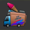 3D Model Ice Cream Truck With Blue Orange Body Horns And Pink Ice Cream Top