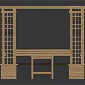 Wooden Garden Pergola With Lattice Sides Beam Roof Bench And Table