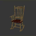 Wooden Rocking Armchair With Traditional Design Carved Back Spindles And Red Upholstered Seat