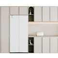 Minimalist Modern Kitchen Sideboard With Beige Storage Cabinets And Decorative Ornaments