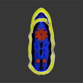 3D Terrain Model With Yellow Border Blue Water And Red Organisms On Black Ground