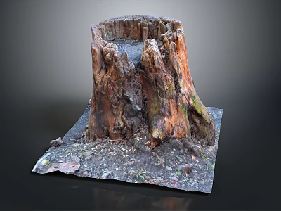 Wooden Stone Tree Stump Sculpture With Natural Texture And Square Base 3d model