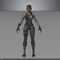 Realistic 3D Character Model With Black Cap Sleeveless Top Camouflage Pants Wrist Guards And Knee Pads