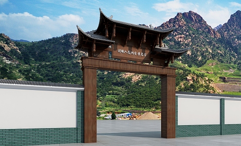 Chinese-style gate Tujia gate house 3d model