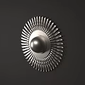 Modern Round Metallic Wall Decor With Radiating Stripes And Central Sphere
