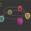 Red Glass Fashion Accessories With Small Containers Red Lids And String Reflections