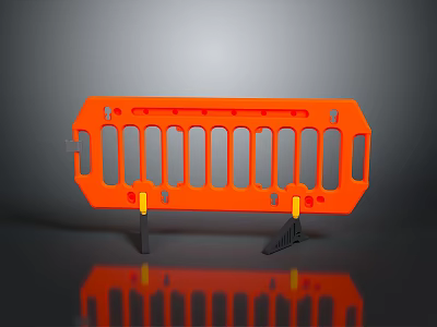 Orange Construction Safety Barrier With Plastic Panels And Stable Support Base 3d model
