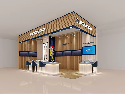 Modern Jewelry Store Interior With Wooden Counters Glass Display Cases And Lighting 3d model
