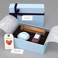 Blue Gift Box Set With Fresh Label Heart Shaped Item And White Packaging 3d model