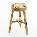Wooden Stool With Round Seat Crossed Legs And Natural Wood Grain Design