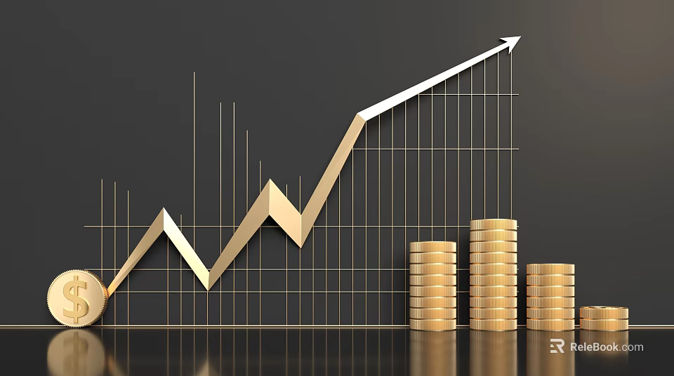 Commercial Equipment Featuring Golden Upward Trend Graph And Stacked Gold Coins 3d model 
