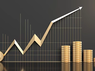 Commercial Equipment Featuring Golden Upward Trend Graph And Stacked Gold Coins 3d model