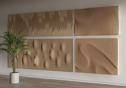 Modern Wall Panel Wood Grain Grid Shape Wall Panel Wave Board Background Wall Stereo Wall Ceiling 3d model