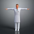 Game Movie Character In White Doctor Coat With Arms Outstretched On Gray Background