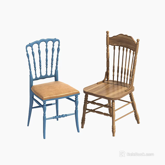 Stylish Dining Single Chair With Carved Backrest Brown Cushion And Solid Wood Frame 3d model