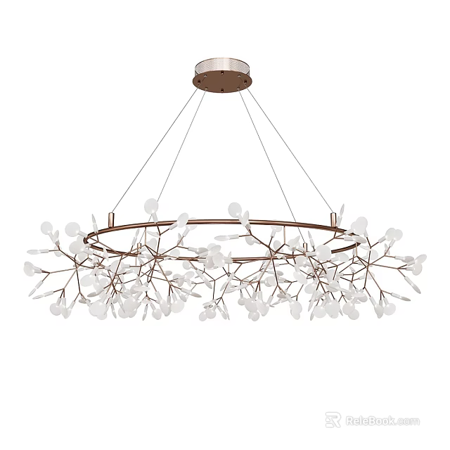 Contemporary Chandelier With Circular Frame Branch Like Structure And White Decorative Elements 3d model