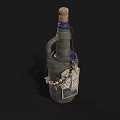 Unique Wine Bottle With Cloth Wrapping Decorative Label And Elegant Wine Glass