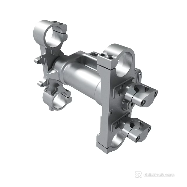 Silver Metal Mechanical Component With Precision Engineered Holes And Connection Brackets 3d model 